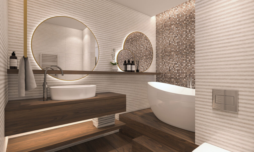 modern hotel bathroom with high-end shower tile designs